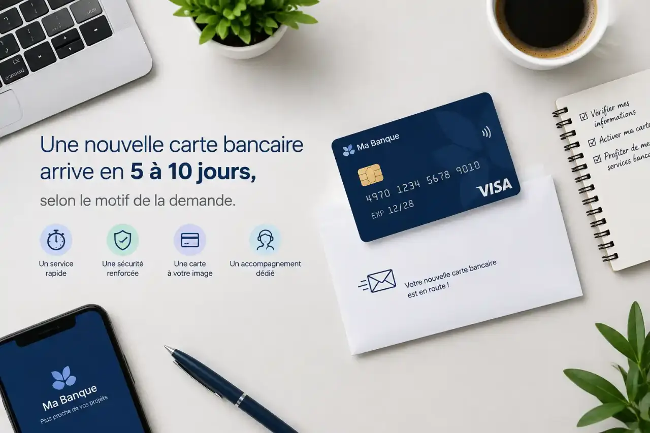Une nouvelle carte bancaire arrive en 5 à 10 jours, selon le motif de la demande